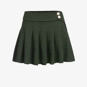 Military green posh pearl pleated skirt